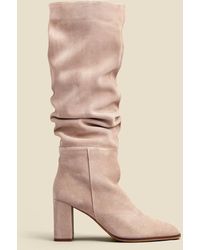Sosandar - Taupe Suede Block Heel Slouch High Leg Boots - Lyst