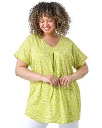 Roman Curve - Pleat Front Printed V-Neck Stretch Top - Lyst