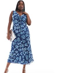 ASOS - Design V Neck Midi Dress With Ruched Bust Detail - Lyst