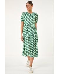 Roman - Geo Print Button Shirt Midi Dress - Lyst