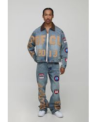 BoohooMAN - Oversized Boxy Paint Splatter Applique Jean Jacket - Lyst