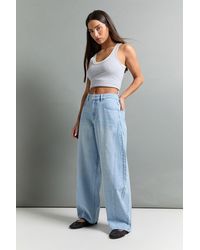 Boohoo - Petite Mid Waist Twisted Seam Barrel Leg Jean - Lyst