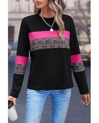 Azura Exchange - Leopard Colorblock Patchwork Crew Neck Long Sleeve Tee Cotton - Lyst