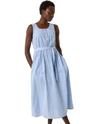 Roman - Pinstripe Belted Midi Dress - Lyst