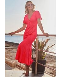 Sosandar - Bright Coral Chevron Lace Fit & Flare Dress - Lyst