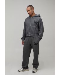 BoohooMAN - Shrunken Fit M Star Zip Through Washed Hooded Tracksuit - Lyst