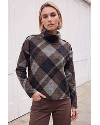 Roman - Check Print Cowl Neck Top - Lyst