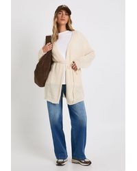 Boohoo - Soft Knit Tie Waist Oversized Boyfriend Cardigan - Lyst