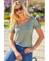 Sosandar - Sage Stud Detail Pocket Crew Neck Jersey T- Shirt Viscose - Lyst