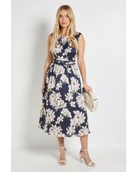 Wallis - Petite Crepe Cowl Pleated Midi Dress - Lyst
