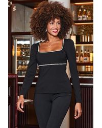 Sosandar - Diamante Trim Square Neck Top - Lyst