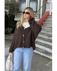 Femme Luxe - Fluffy V Neck Button Up Soft Chunky Cardigan - Lyst