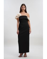 Karen Millen - Clean Tailored Taffeta Mix Contrast Drama Sleeve Maxi Dress - Lyst