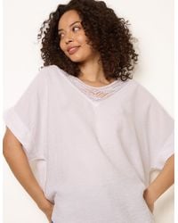 Blue Vanilla - Lace Sequin Crochet Linen Like Top - Lyst