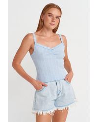 Dilvin - Katoenen Geribbelde Vierkante Hals Cami Blouse - Lyst