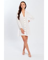 Influence - Mini V-Neck Long Sleeve Dress - Lyst
