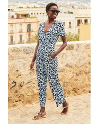 Sosandar - Sky Print Wide Leg Jumpsuit With Pockets Viscose - Lyst