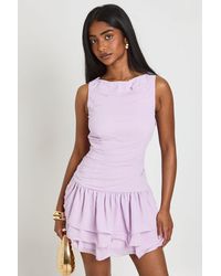 Boohoo - Chiffon Ruched Drop Hem Mini Dress - Lyst