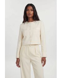 Karen Millen - Petite Satin Tux Tailored Collarless Cropped Blazer - Lyst