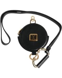 Dolce & Gabbana - Zwarte Ronde Leren Dg Logo Munt Portemonnee Lanyard Wallet - Lyst