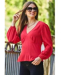 Sosandar - V Neck Ruched Shoulder Top - Lyst