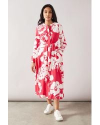 Wallis - Petite Floral Viscose Linen Midi Shirt Dress - Lyst