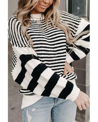 Azura Exchange - Striped Drop Shoulder Bishop Sleeve Knit Sweater Cotton - Lyst
