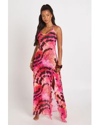 Boohoo - Floral Print Ruffle Detail Mesh Maxi Beach Dress - Lyst