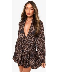 Boohoo - Printed Ruched Frill Skirt Mini Dress - Lyst