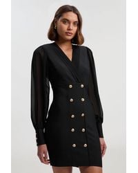 Karen Millen - Petite Figure Form Woven Mix Military Button Blazer Knit Mini Dress - Lyst