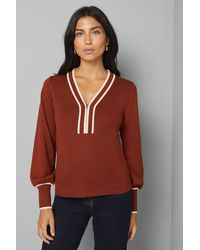 Wallis - Zip Front Tipped Knitted Top - Lyst