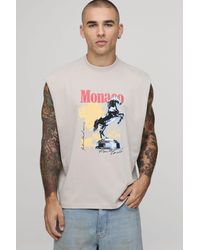 BoohooMAN - Stone Oversized Boxy Monaco Graphic Tank - Lyst