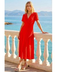 Roman - Textured Wrap Bodice Midi Dress - Lyst