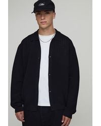 BoohooMAN - Oversized Boxy Pleated Heavy Knitted Long Sleeve Shirt - Lyst