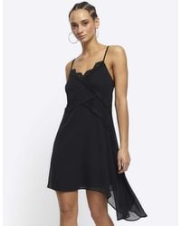 River Island - Mini Slip Dress Lace Trim Asymmetric - Lyst
