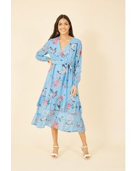 Yumi' - Crane Print Long Sleeve Wrap Midi Dress - Lyst