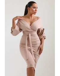 Femme Luxe - Belted Bodycon Midi Wrap Dress - Lyst