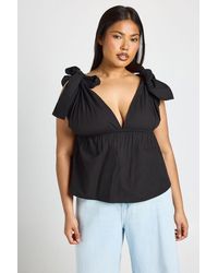 Boohoo - Plus Tie Shoulder Smock Top - Lyst