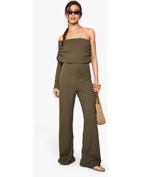 Boohoo - One Shoulder Wide Leg Textured Jumpsuit - Lyst