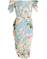 Quiz - Blue Satin Floral Ruched Midi Dress - Lyst