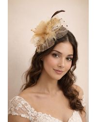 SVNX - Rosette Faux Pearl & Polka Veil Feather Fascinator - Lyst