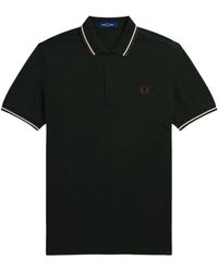 Fred Perry - Rood/wit Twin Getipt Donkergroen Poloshirt - Lyst