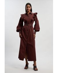 Karen Millen - Cotton Sateen Drama Sleeve Studded Woven Maxi Shirt Dress - Lyst