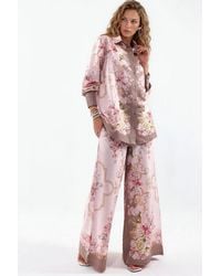 Msn-Collection - Floral Satin Shirt And Wide-Leg Pants Set - Lyst