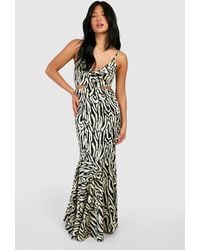 Boohoo - Petite Animal Print Ruffle Cut Out Maxi Dress - Lyst