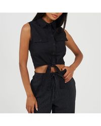 Brave Soul - Sleeveless Collared Top With Tie Detail - Lyst