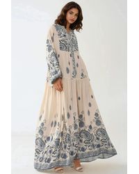 Hiccup - Printed V-Neck Maxi Dress With Button Detail - Lyst