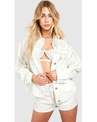 Boohoo - Coated Metallic Oversized Denim Jacket Cotton - Lyst