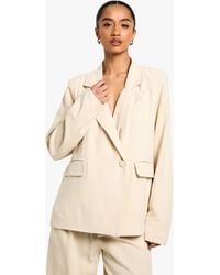 Boohoo - Petite Linen Look Cinched Waist Blazer - Lyst