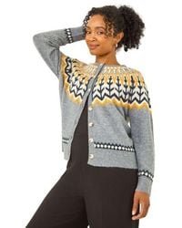 Roman - Petite Fairisle Buttoned Knit Cardigan - Lyst